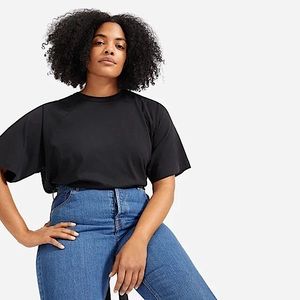 EVERLANE The Organic Cotton Boxy Raglan Tee in Black Oversized Small Sustainable